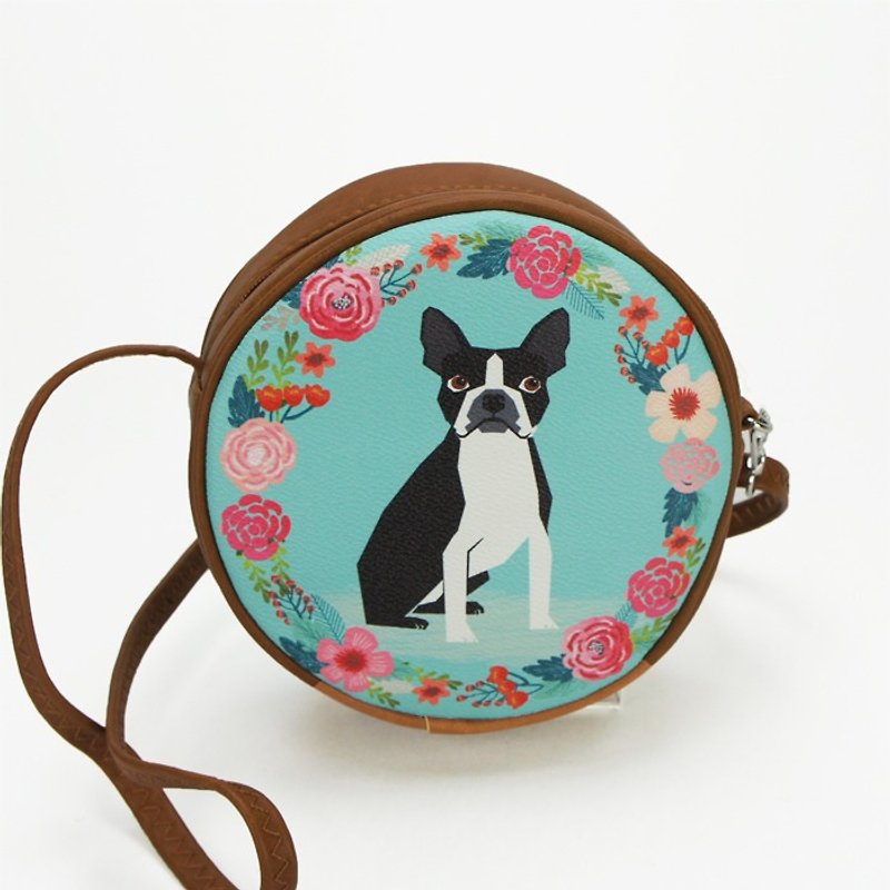Ashley M- - Floral Boston Terrier Circular Crossbody Bag  P87858UB - กระเป๋าแมสเซนเจอร์ - หนังเทียม สีนำ้ตาล