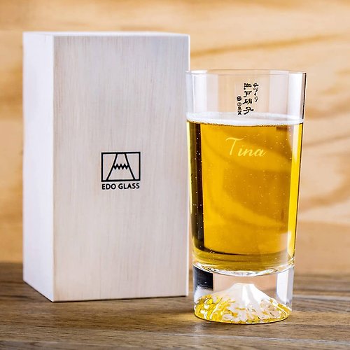 MSA玻璃雕刻 400cc【日本江戶硝子】傳統工藝田島硝子富士山啤酒杯 客製化禮物