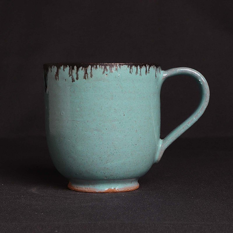 Ming bud kiln l happiness robin egg blue flow glaze mug - ถ้วย - ดินเผา สีน้ำเงิน