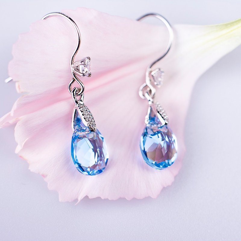 [Revive] (Blue) Classic Multi-faceted Water Drop Crystal Earrings - Mother's Day Gift for My Little Girlfriend - ต่างหู - คริสตัล หลากหลายสี