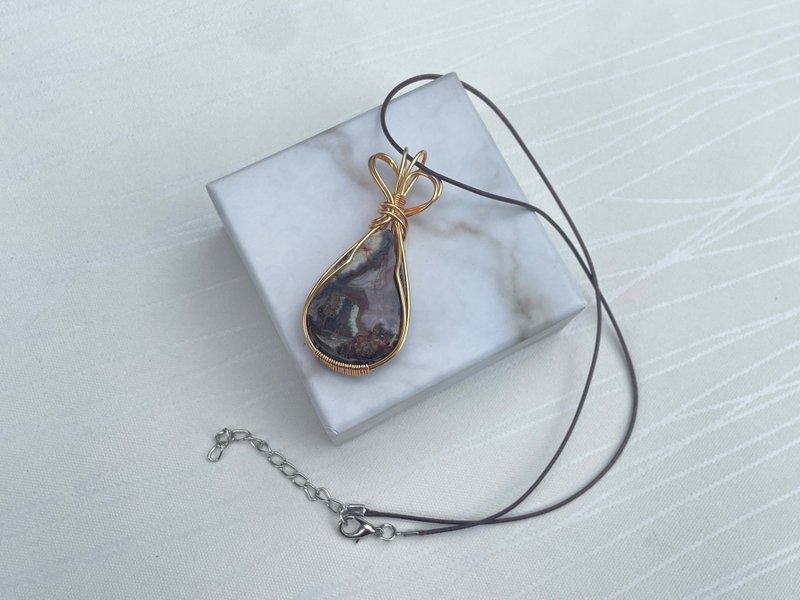 *221048 wire wrapping 瘋狂瑪瑙 銅線 繞線 吊墮 - 項鍊 - 銅/黃銅 咖啡色