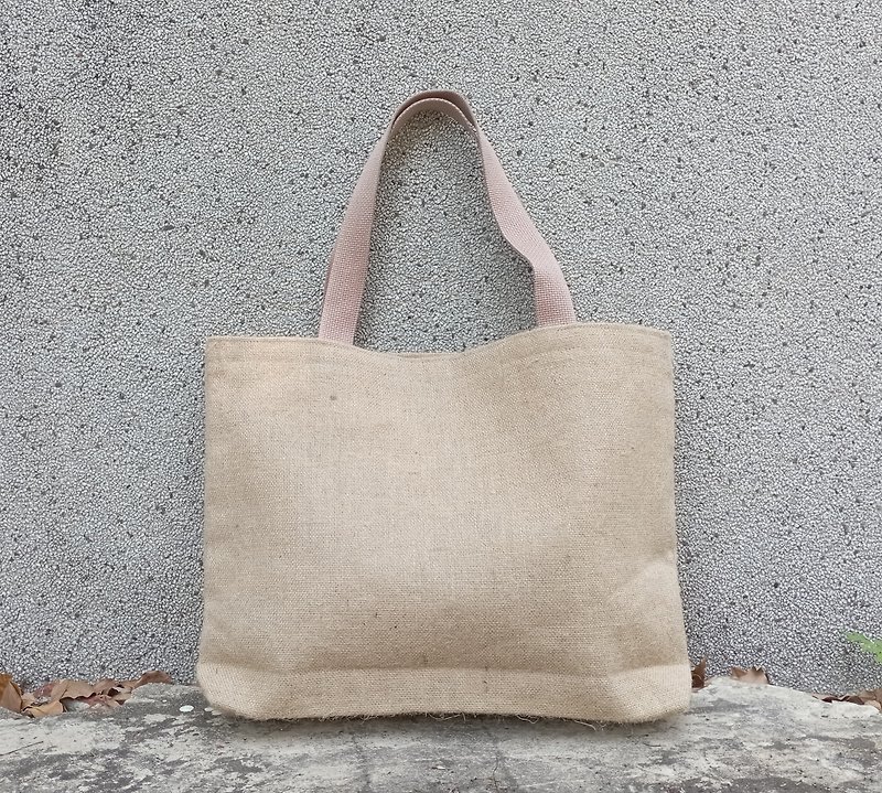 mimi ideas linen shoulder shopping bag mother bag travel bag - plain weave / twill jute - กระเป๋าถือ - ผ้าฝ้าย/ผ้าลินิน สีกากี
