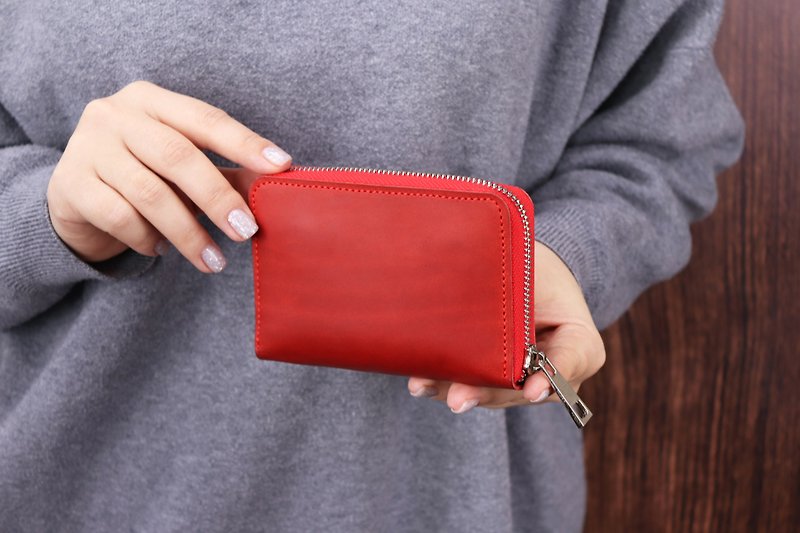 Leather Small Wallet / Card Wallet / Front Pocket Wallet / Card Bill's Purse - 銀包 - 真皮 紅色