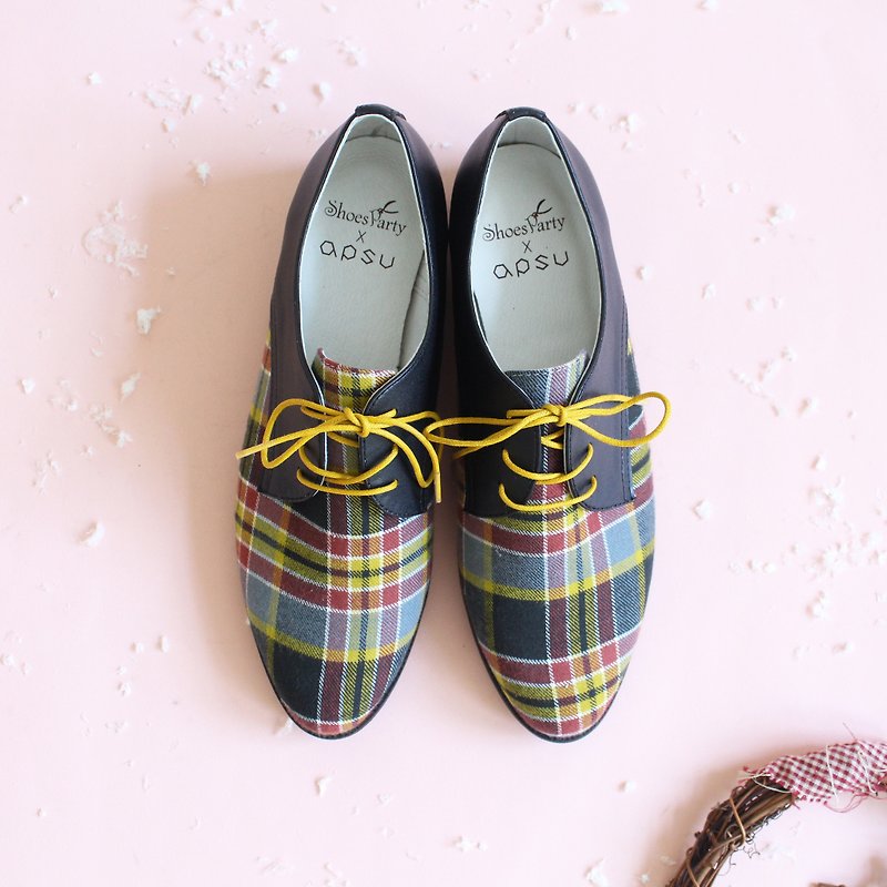 [Hand-made] Plaid Night Derby Shoes_Women's Shoes_Japanese Fabric - Women's Casual Shoes - Cotton & Hemp 