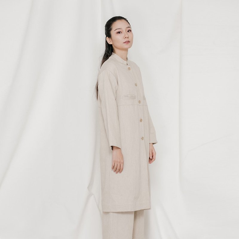 BUFU Chinese style  long jacket O171112 - เสื้อแจ็คเก็ต - ผ้าฝ้าย/ผ้าลินิน ขาว