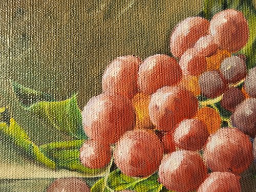 ブドウの房の絵画 静物画 オリジナル油絵 13.3x8.2インチ キッチン 12