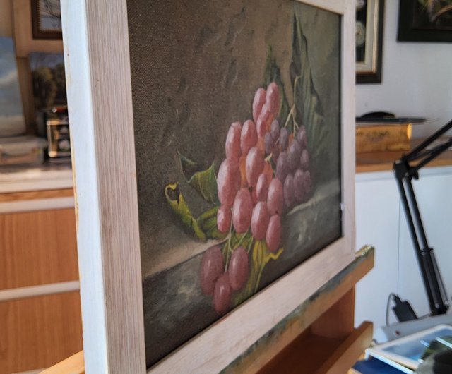ブドウの房の絵画 静物画 オリジナル油絵 13.3x8.2インチ キッチン 12
