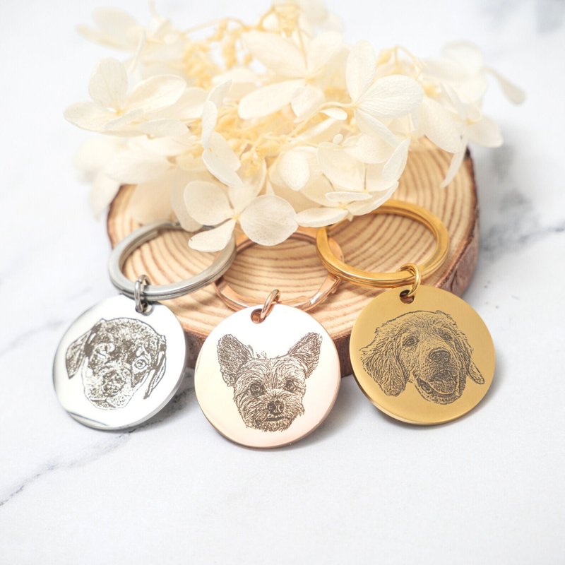 Pet Picture Keychain in Gold, Silver, Rose Gold • Dog Keychain Cat Keychain - ที่ห้อยกุญแจ - สแตนเลส 