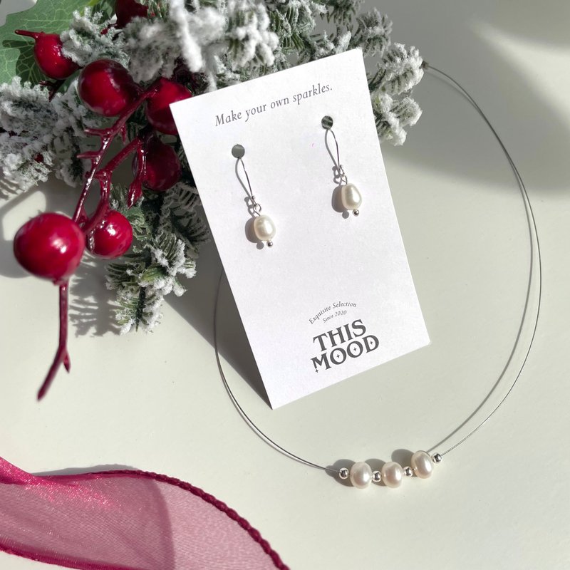 [Christmas Gift Box] Freshwater Pearl Necklace, Pearl Earrings [Exchange Gift, Thousand Yuan Gift] - Necklaces - Pearl White