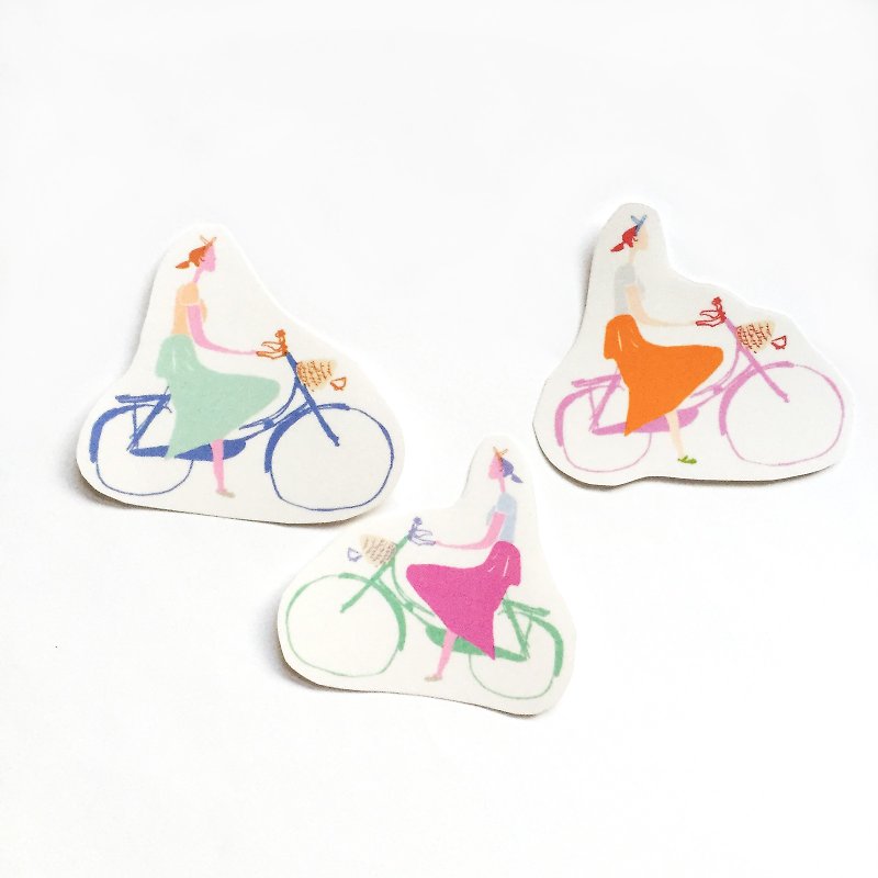 Sticker Pack, Set of 3 Hand Cut Bicycle Girls Clear Vinyl Hipster Sticker Set- Hand Drawn Women Cycling, Laptop Decal or Snail Mail Wrapping - สติกเกอร์ - พลาสติก หลากหลายสี