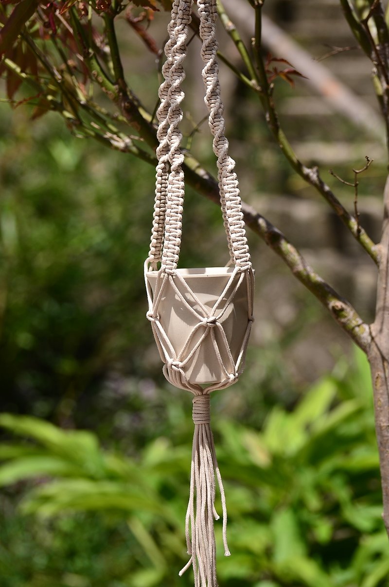 DIY 材料包-Macrame 編織植物吊籃 - 植栽/盆栽 - 棉．麻 白色