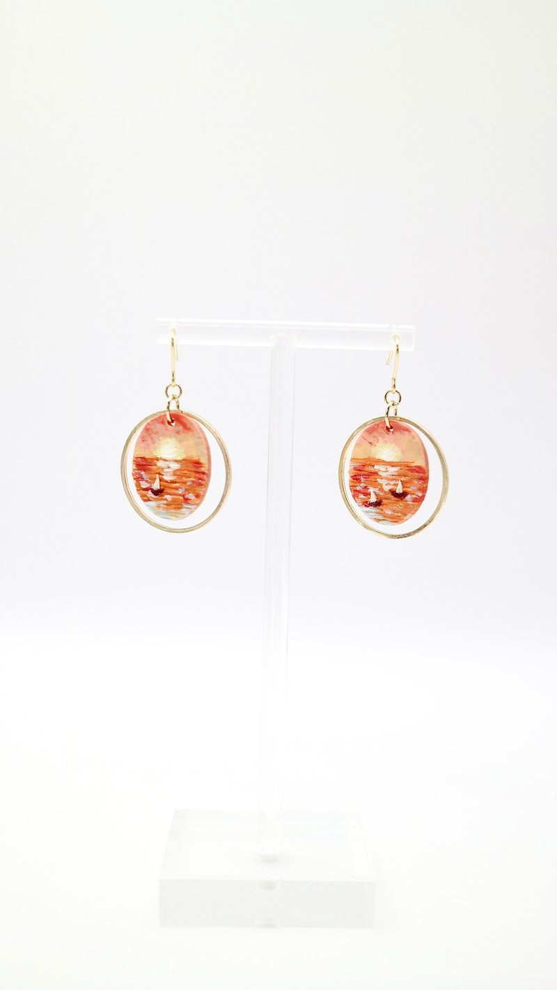 Sunset no.2/earrings/polymer clay - ต่างหู - ดินเหนียว สีส้ม