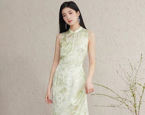 初蟬 絲絲韻 新中式復古中國風 領口鏤空高雅提花洋裝