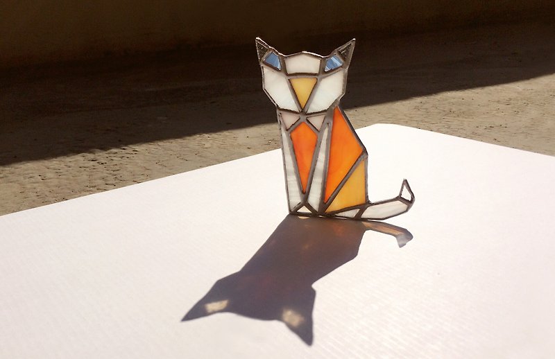 ライト折りたたみランプ - 猫照明折り紙ガラス象嵌 - 照明・ランプ - ガラス オレンジ