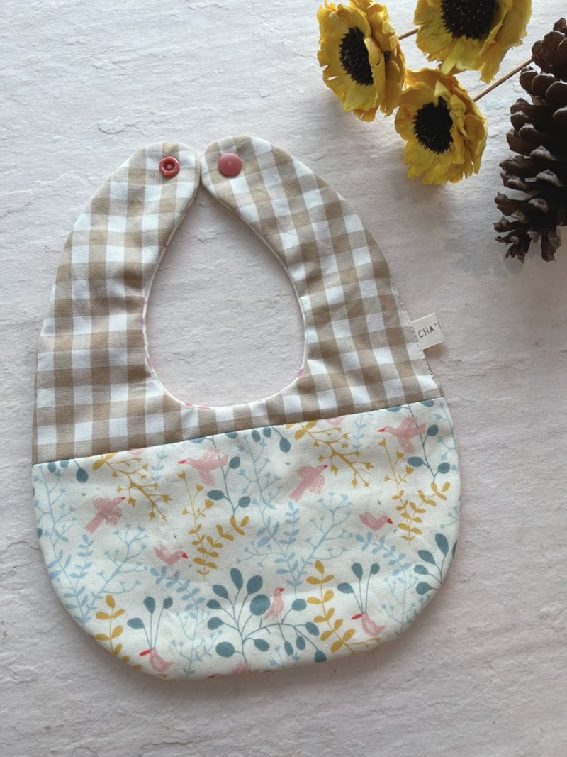 Pink bird color branch handmade cotton six-layer yarn drop bib saliva towel - Bibs - Cotton & Hemp Multicolor