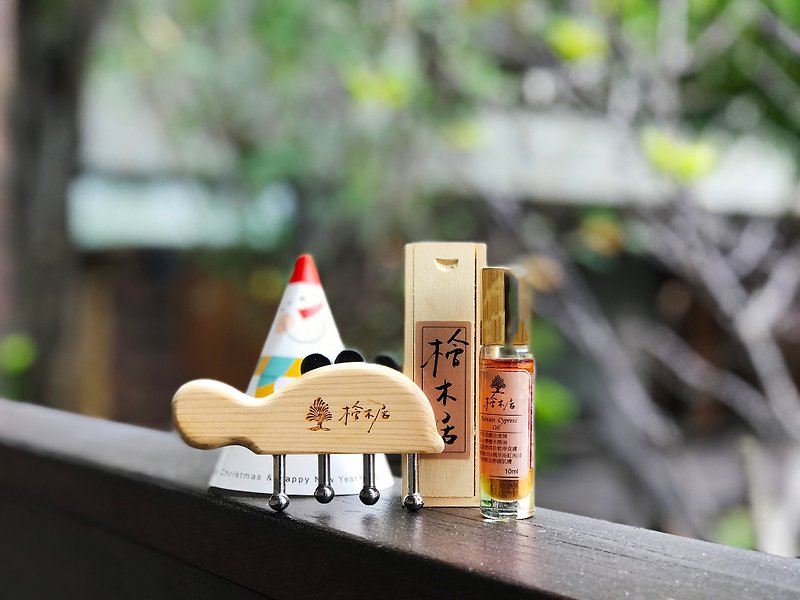 Cypress Habitat "Christmas Offer 1" 100% Taiwan cypress essential oil 10ml + Taiwan cypress whale magnetic energy massage stick at home, massage easily relieve neck and shoulder fatigue - อื่นๆ - ไม้ สีส้ม