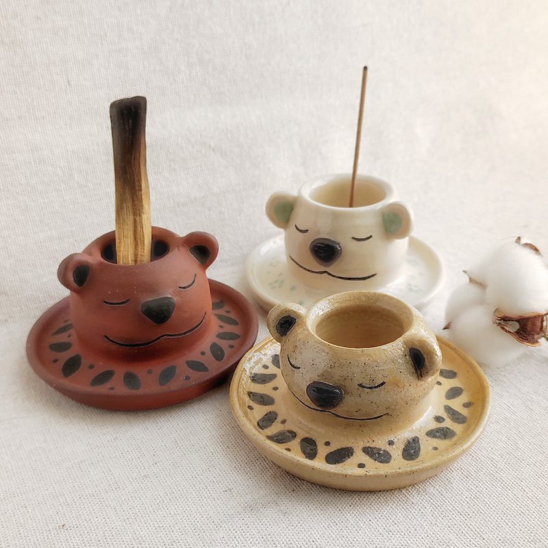 3-in-1 Handmade Ceramic Incense, Palo Santo and Sage Burner - Meddy Teddy - Fragrances - Pottery Brown