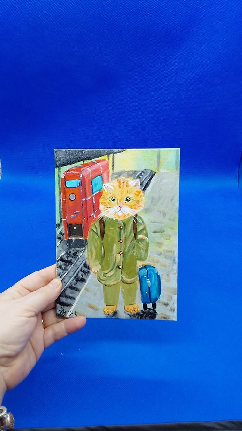 CosinessArt Funny Cat #3 Pet Painting Small Picture Funny Animals Original Wall Painting