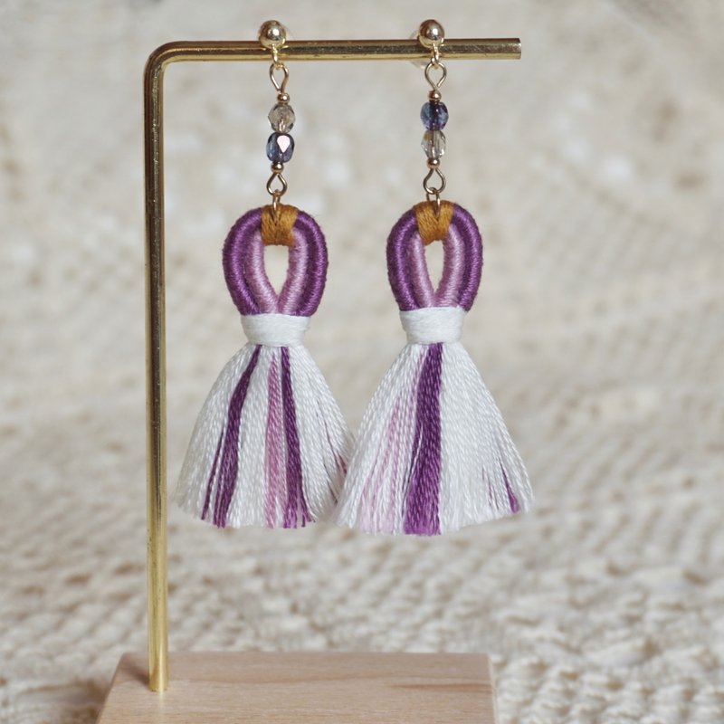 Braided Tassel Earrings and Clip-On| Customized Braided Earrings - ต่างหู - งานปัก สีม่วง