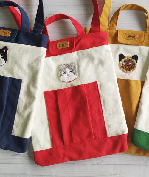 Stork embroidery 動物長短提袋- 英短 兩用帆布袋