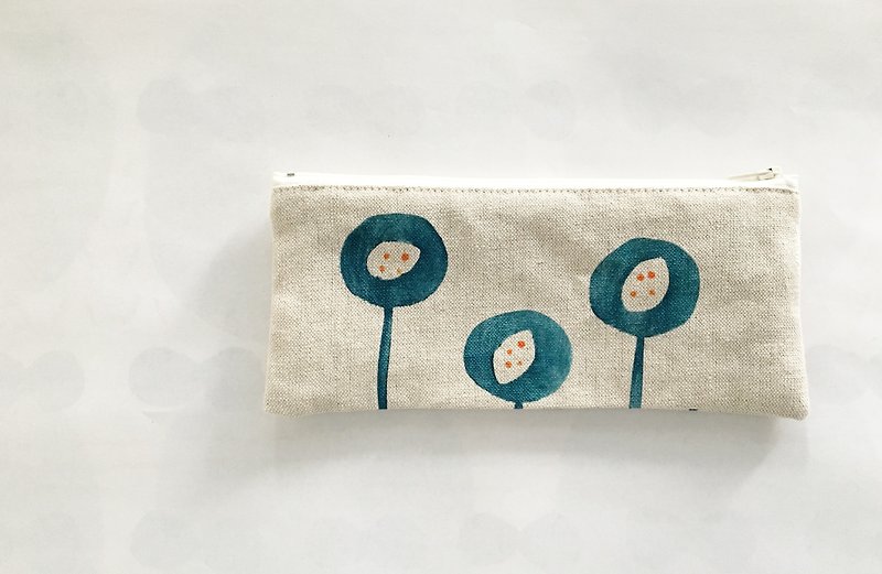 Moshimoshi | linen pen bag - round flower - กล่องดินสอ/ถุงดินสอ - ผ้าฝ้าย/ผ้าลินิน 