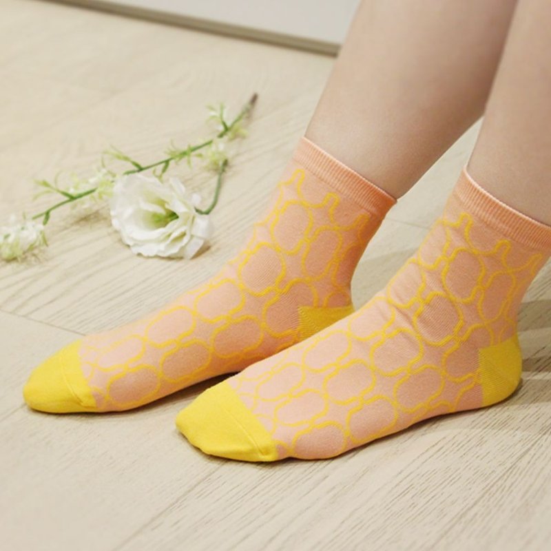 Print thick socks / iron window 2 / cake yellow - ถุงเท้า - ผ้าฝ้าย/ผ้าลินิน 