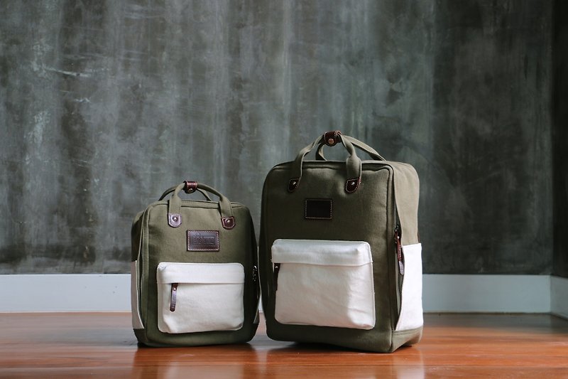 BAG PACK : BAG UP : MATCHA - 後背包/書包 - 棉．麻 綠色