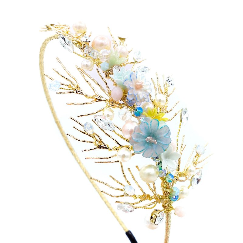 Pamycarie ZINNIA 手造樹脂黏土珊瑚花鍍金頭箍 - 髮夾/髮飾 - 黏土 藍色