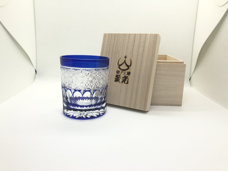平透かし菊繋ぎロックグラス - 玻璃杯 - 玻璃 藍色