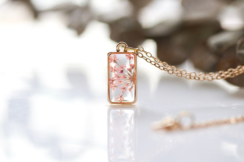 Mini square Ammi  (pink pastel) - Necklaces - Plants & Flowers Pink