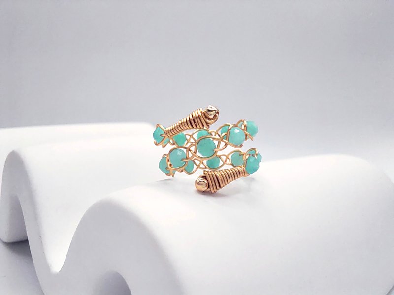 Braided | Amazonyte, Gold Color, Wire Braid, Adjustable ring - General Rings - Crystal Blue