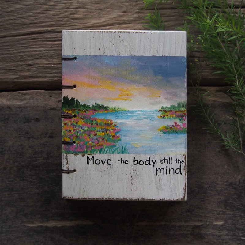 Wooden vintage notebook Acrylic paint .  Notebook Handmade Diary 筆記本 journal - 筆記本/手帳 - 木頭 白色