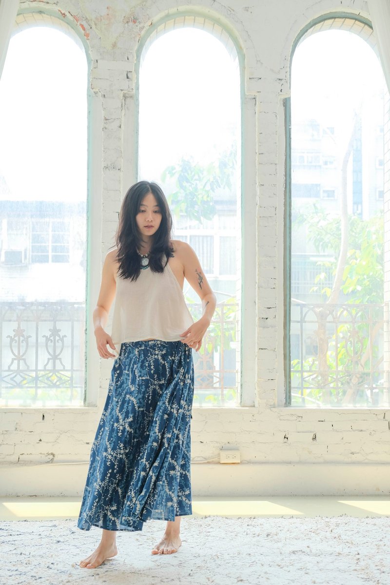 ガーカラスカート B039 ペンペン草 - 裙子/長裙 - 棉．麻 藍色