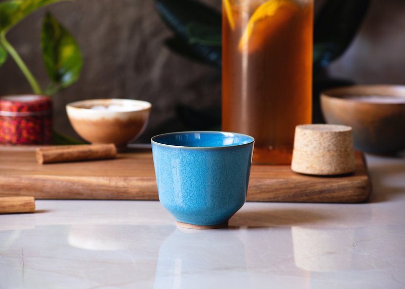 LUKKA. Tropica Glaze (Set of 2) | 250 ml. Large Glazed Pottery Cup - 杯/玻璃杯 - 黏土 藍色