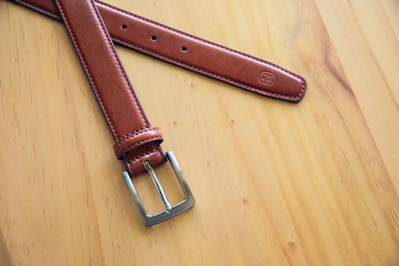 [Christmas Gift] [Gift Recommendation] Square pin buckle gentleman’s belt orange Brown is the first choice for business - เข็มขัด - หนังแท้ สีนำ้ตาล