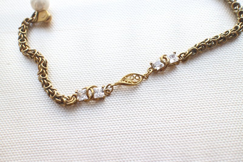 Zircon brass shell handmade bracelet - Bracelets - Copper & Brass Gold