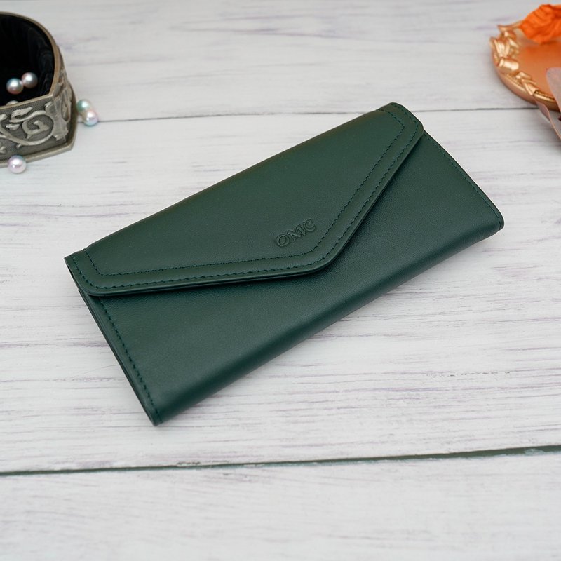 Renaissance Envelope Two-fold Leather Long Clip 4116 (Dark Green) - Wallets - Genuine Leather Green