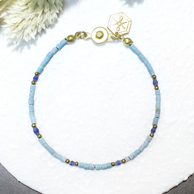 VIIART. shoal. Bronze bracelet lapis lazuli Turquoise - สร้อยข้อมือ - เครื่องเพชรพลอย สีน้ำเงิน
