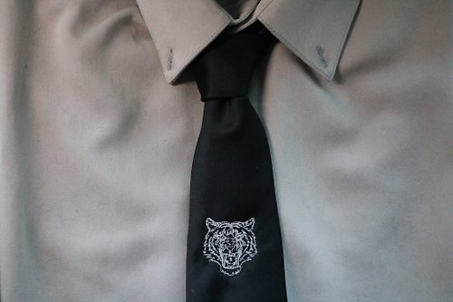 壞紳士 黑色真絲老虎刺繡領帶虎虎生威紳士necktie