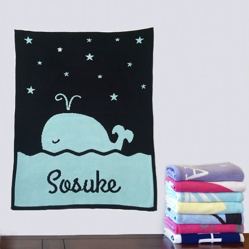 Baby Blanket with Name Whale 60x80cm - ของขวัญวันครบรอบ - วัสดุอื่นๆ หลากหลายสี