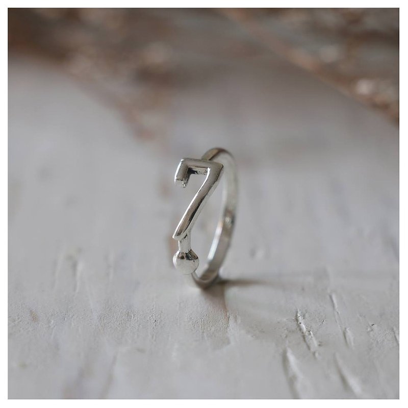 Number 7 seven Minimal ring Smooth handmade lady women Girl silver thin modern  - General Rings - Other Metals Silver