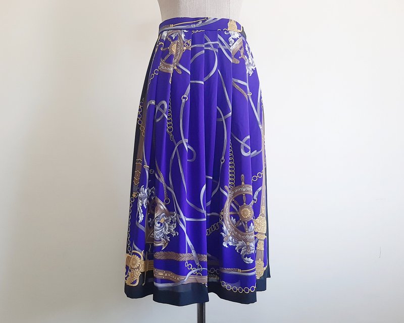 25 Waist Vintage Black Purple Baroque Skirt Womens Scarf Print Skirt XS - 裙子/長裙 - 聚酯纖維 紫色