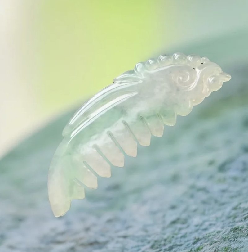 Ice jade comb with floating green flowers | Natural Burmese jade A grade jade | Gift giving - อื่นๆ - หยก สีเขียว