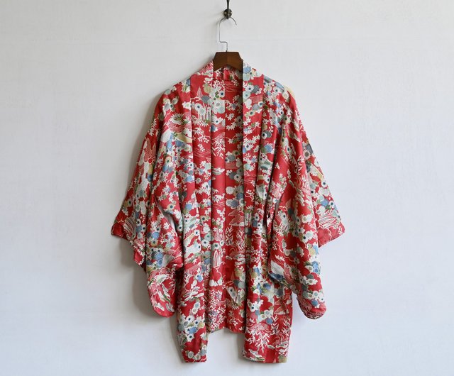 Egg Plant Vintage] Hundred Flowers and Music Print Vintage Kimono