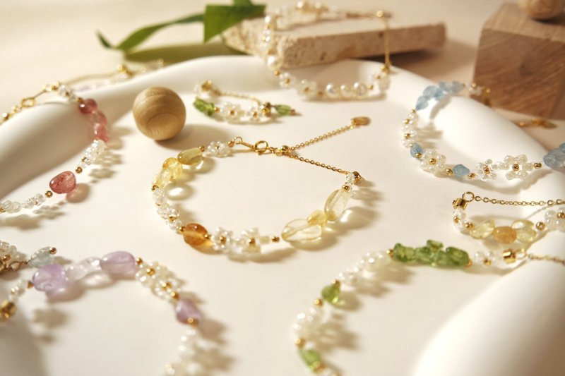 Chamomile Garden . Citrine Crystal Bracelet And Ring - Bracelets - Crystal White