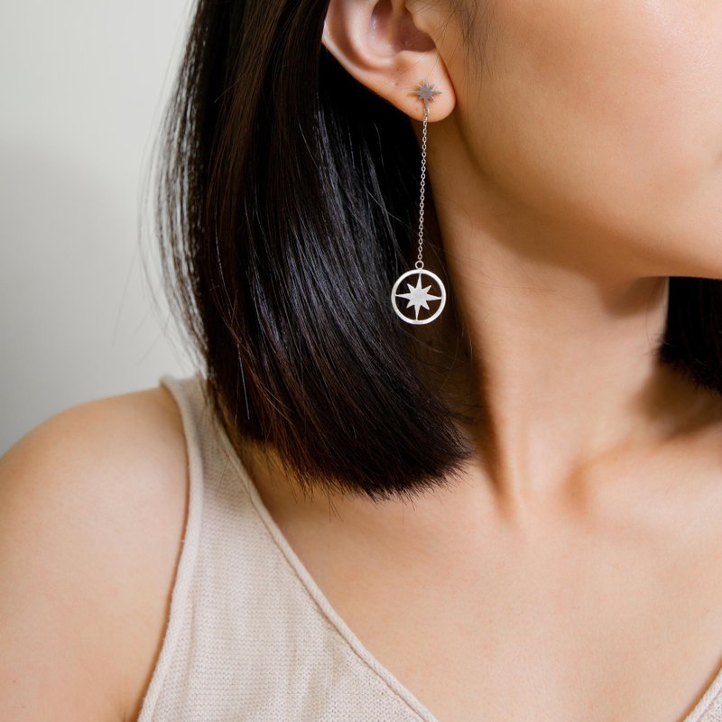 Silver Star With Chain Earrings sterling silver star dangle earrings - ต่างหู - เงินแท้ 