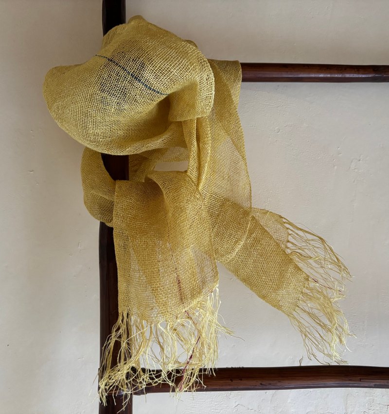 Handwoven Hemp Stole W - ผ้าพันคอ - ผ้าฝ้าย/ผ้าลินิน สีเหลือง