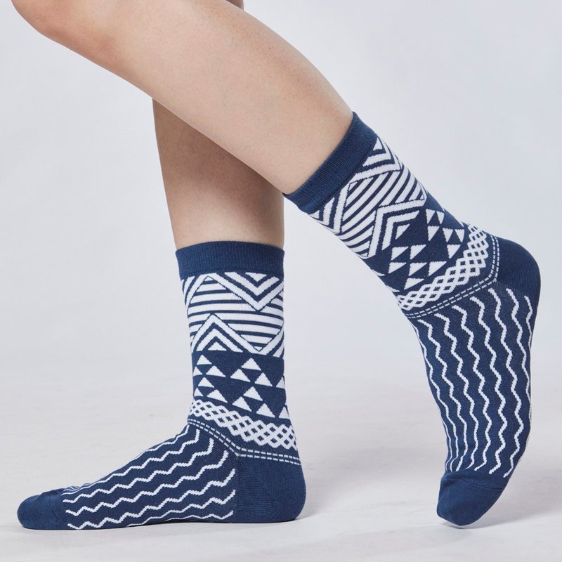 [Totem Series] Hairen casual mid-length socks - Socks - Cotton & Hemp Blue