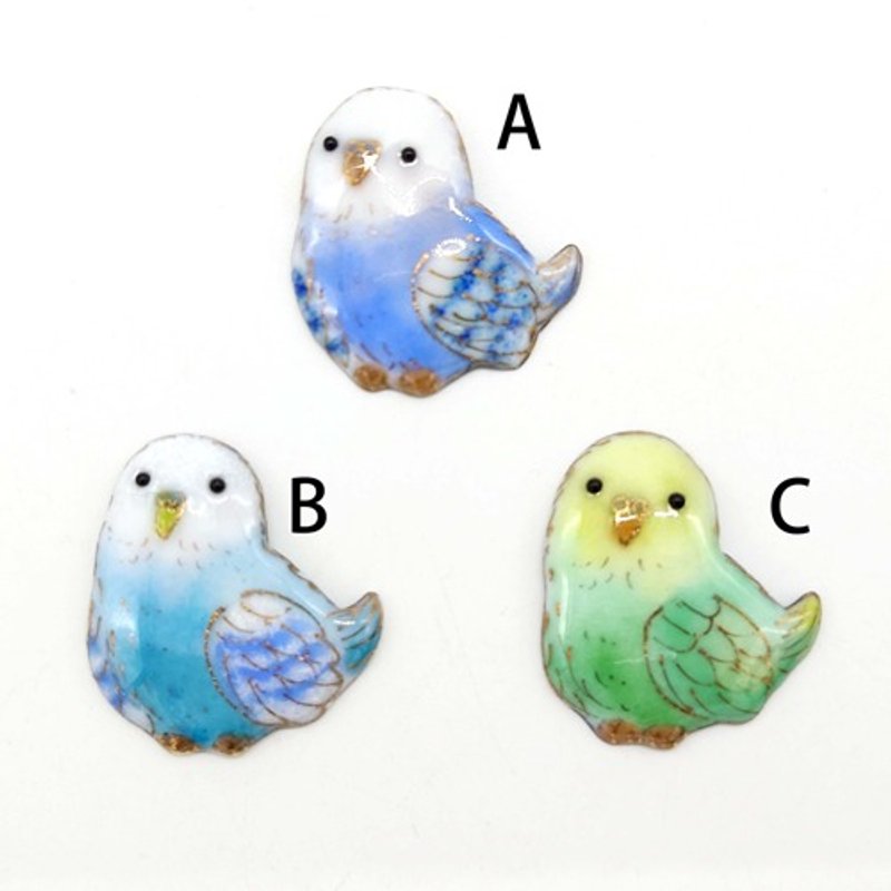 Chubby budgerigar cloisonne pin brooch - เข็มกลัด/พิน - โลหะ สีน้ำเงิน