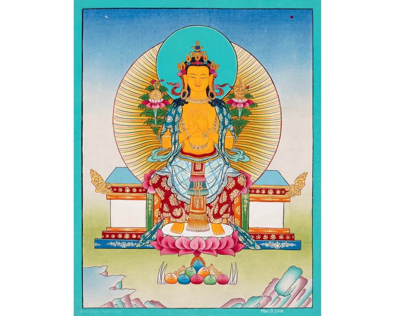 原創手工彌勒佛唐卡 | 未來佛 - 壁貼/牆壁裝飾 - 其他材質 多色